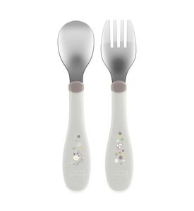 CHICCO Набор столовых приборов Metal Cutlery 18м+ (ложка, вилка), серый