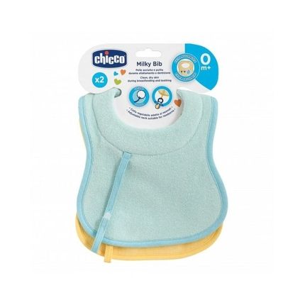 CHICCO Нагрудник Milky из хлопка, голубой, 0м+, 2шт