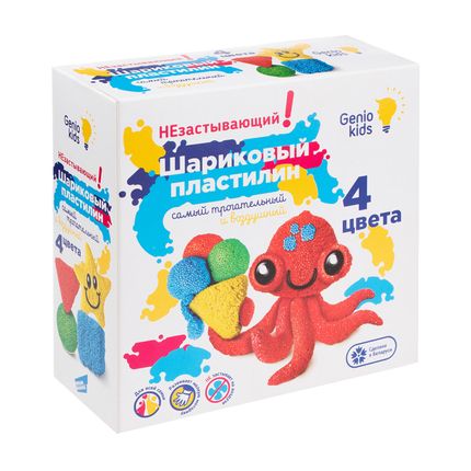 GENIO KIDS Набор для детской лепки «Шариковый пластилин 4 цвета незастывающий» TA1804