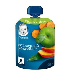 Gerber® Фруктово-овощное пюре Солнечный коктейль, 90гр