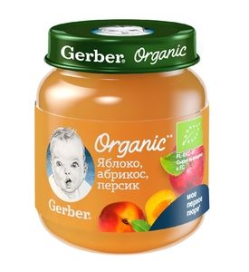 Gerber Organic «Яблоко, абрикос, персик» 125г