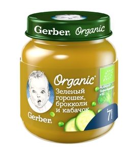 Gerber Organic Зеленый горошек, брокколи и кабачок 125 г