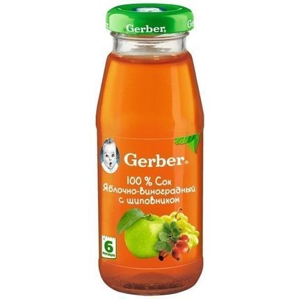 Gerber® Сок яблочно-виноградный с шиповником осветленный, 175мл