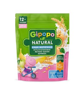 GIPOPO Каша пауч молочная Мультизлаковая кусочки блоко, банан, абрикос 200г