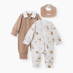 Happy Baby, Набор детский: пижамный комбинезон (2 шт) и нагрудный фартук (бежевый (собака) Happy Baby, Набор детский: пижамный комбинезон (2 шт) и нагрудный фартук (бежевый (собака)