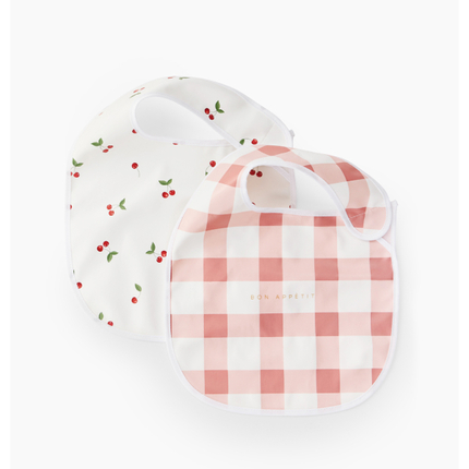 Happy baby Нагрудный фартук на кнопке, 2шт (checkered pattern and cherry)