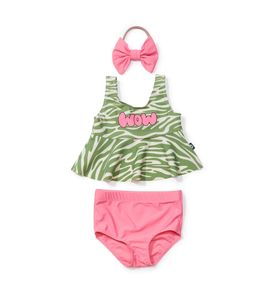 Happy Baby 50668, Купальник для девочек (лиф купальный + плавки) с повязкой (green&bright pink)