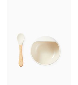 Happy Baby 15064, Набор посуды для детей: миска на присоске и ложка (milky)