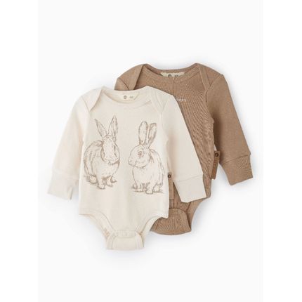 Happy Baby 90096, Боди с длинным рукавом (набор 2 шт.) (beige&milky)