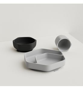 HEORSHE Набор для кормления малышей (чашка, миска, тарелка),(HOS-02-012 (GB)) GREY BLACK