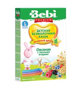 Детская каша Bebi Premium безмолочная овсяная с ягодами, 200гр