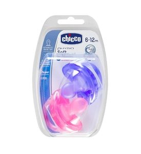 Пустышка силиконовая Chicco Physio Soft,  6-12м, 2шт. (розовые)