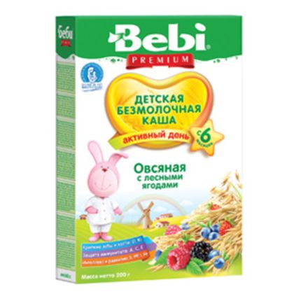 Детская каша Bebi Premium безмолочная овсяная с ягодами, 200гр