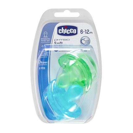 Пустышка силиконовая Chicco Physio Soft,  6-12м, 2шт. (голубые)