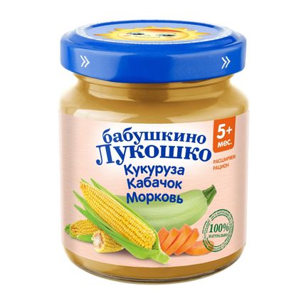 Бабушкино Лукошко Пюре из кукурузы, кабачка и моркови, 100гр