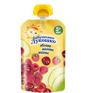 Бабушкино Лукошко Пюре из яблоко,малины и вишни 90гр (пауч)