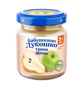 Пюре из груш и яблок Бабушкино Лукошко, без сахара, 100гр
