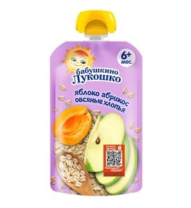 Бабушкино Лукошко Пюре фруктово-злаковое Из яблок и абрикос с овсяными хлопьями 125 г