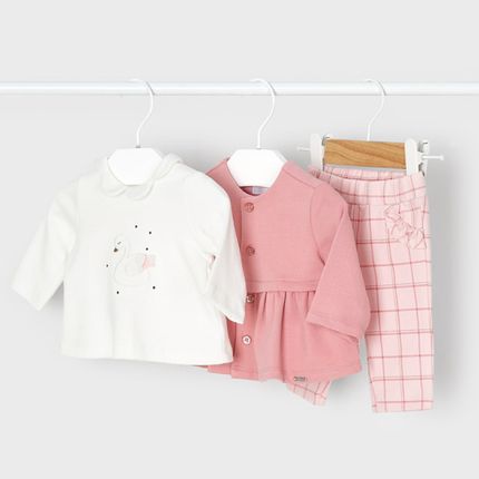 Mayoral 2702/60 Комплект 3 ед: Кардиган, кофта, штаны Цвет: Розовый/Белый