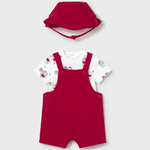 Mayoral  Комплект полукомбез, футболка и панама, красно/белый  1624/53