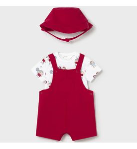 Mayoral  Комплект полукомбез, футболка и панама, красно/белый  1624/53