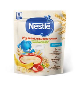 Nestle Каша молочная мультизлаковая с бананом и кусочками земляники 200г
