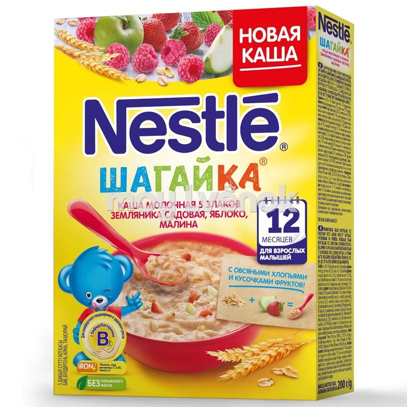Каша Nestle молочная 200г шагайка 5 злаков с яблоком и ягодами с бифидобактериями с 12 мес, Nestle (7613033346125)