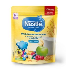 Nestle® Молочная мультизлаковая каша с яблоком, черникой и малиной, 220гр