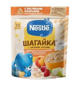 Nestle® Каша "Шагайка"® молочная 5 злаков яблоко-земляника садовая-персик, 200гр