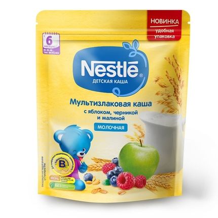 Nestle® Молочная мультизлаковая каша с яблоком, черникой и малиной, 220гр