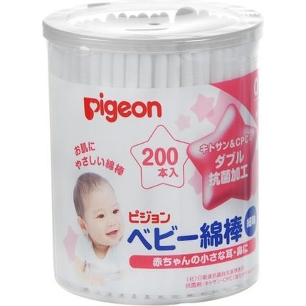 PIGEON Ватные палочки для детей  с усилен. антибактр.покрытием тонкие 200 шт