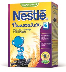 Nestle Каша "Помогайка"  безмолочная овсяно-пшеничная с черносливом, 200гр