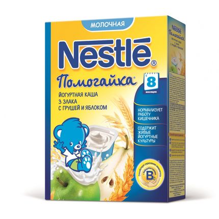 Nestle® Каша "Помогайка"® йогуртная молочная 3 злака с грушей и яблоком, 200гр