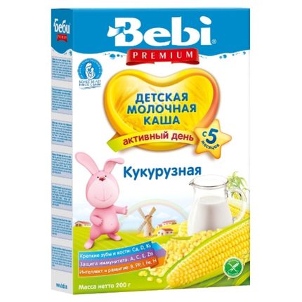 Детская каша Bebi Premium молочная кукурузная, 200гр