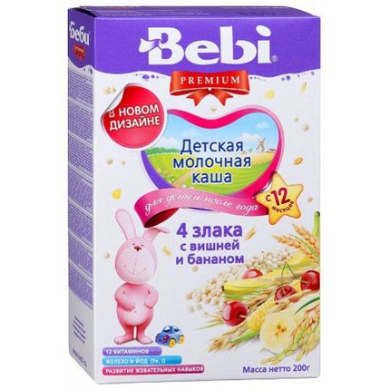 Детская каша Bebi Premium 4 злака, с вишней и бананом
