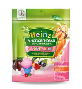 Heinz Кашка "Любопышки" многозерновая молочная со сливой, вишней, морковью и черной смородиной,200гр