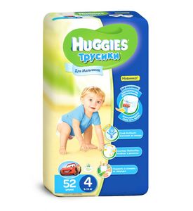 Трусики-подгузники Huggies 4 для мальчиков 9-14кг, 52шт.
