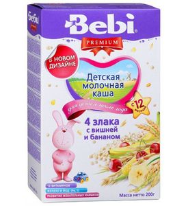 Детская каша Bebi Premium 4 злака, с вишней и бананом