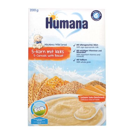 Humana молочная 5 злаков с бисквитом, с 6 мес.200гр